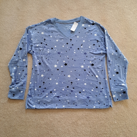 ❤️ Nautica Fleece Pajama Top Womens Medium Blue Stars Print | Top Only - Picture 6 of 6
